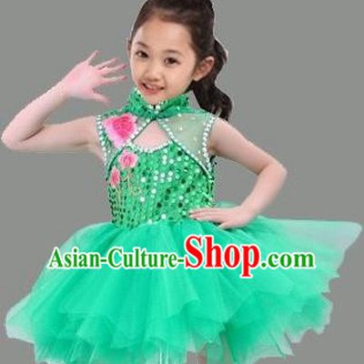 Top Grade Stage Performance Children Compere Costume, Professional Chorus Singing Green Bubble Dress for Kids