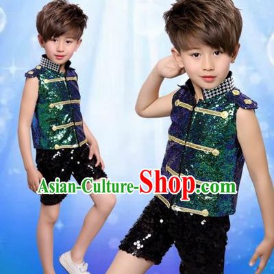 Top Grade Stage Performance Boys Jazz Dance Costume, Professional Compere Modern Dance Clothing for Kids