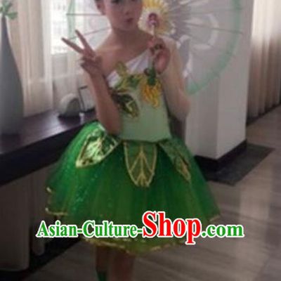 Top Grade Stage Performance Lotus Dance Costume, Professional Classical Dance Green Clothing for Kids