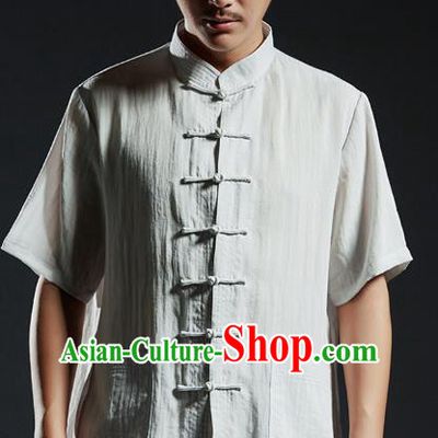 Chinese Kung Fu Costume Martial Arts Plated Buttons Grey Shirts Gongfu Wushu Tang SuitsTai Chi Clothing for Men
