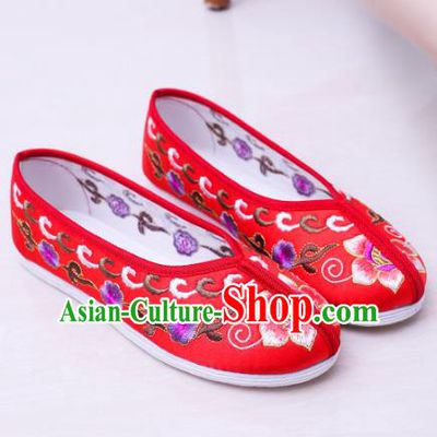 Chinese Traditional Handmade Embroidery Shoes Red Embroidered Shoes for Women