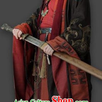 Chinese Ancient First Emperor Qin Dynasty Monarch Replica Costume and Headpiece Complete Set for Men