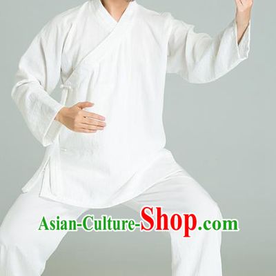 Top Grade Kung Fu Costume Martial Arts Training Gongfu Wushu Tang Suit White Clothing for Men