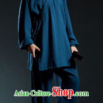 Top Grade Kung Fu Navy Costume Martial Arts Training Gongfu Wushu Tang Suit Clothing for Men