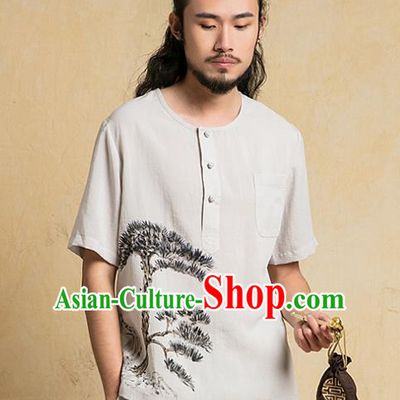 Chinese Kung Fu Martial Arts Costume Painting Pineburst Tang Suits Gongfu Wushu Tai Chi Clothing for Men