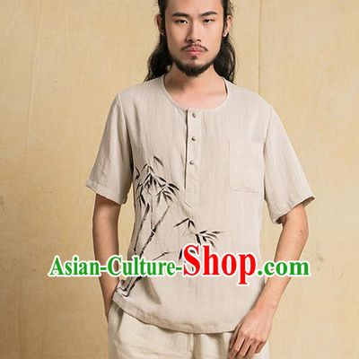 Chinese Kung Fu Martial Arts Costume Painting Bamboo Tang Suits Gongfu Wushu Tai Chi Clothing for Men
