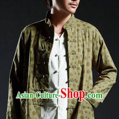 Chinese Kung Fu Martial Arts Gongfu Green Tang Suits Costume Wushu Tai Chi Clothing for Men