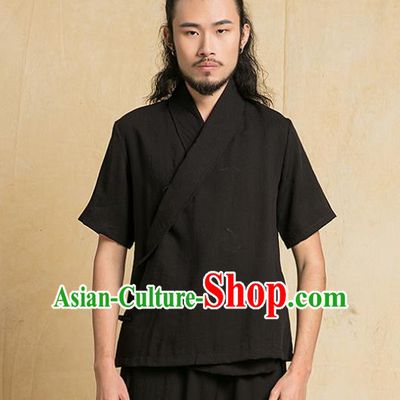 Chinese Kung Fu Black Costume Tang Suits Martial Arts Gongfu Wushu Tai Chi Clothing for Men