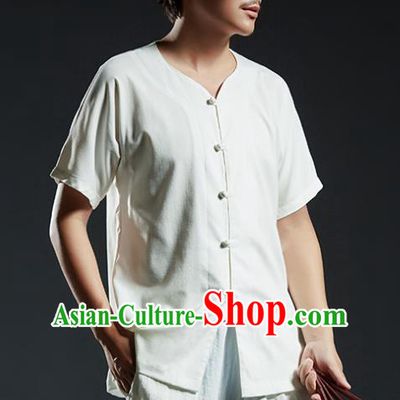 Chinese Kung Fu Martial Arts White Shirts Gongfu Costume Wushu Tai Chi Clothing for Men