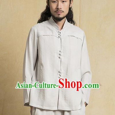 Chinese Kung Fu Martial Arts Grey Costume Tang Suits Gongfu Wushu Tai Chi Clothing for Men