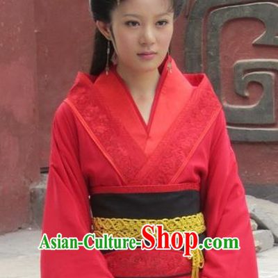 Traditional Chinese Ancient Warring States Period Xi Shi Hanfu Red Dress Embroidered Replica Costume for Women
