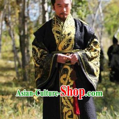 Traditional Chinese Ancient Warring States Period Qin State Emperor Ying Si Replica Costume for Men