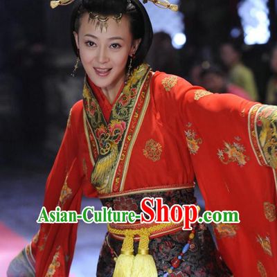 Traditional Chinese Ancient Warring States Period Kingdom Wu Imperial Concubine Wei Hanfu Red Dress Embroidered Replica Costume for Women