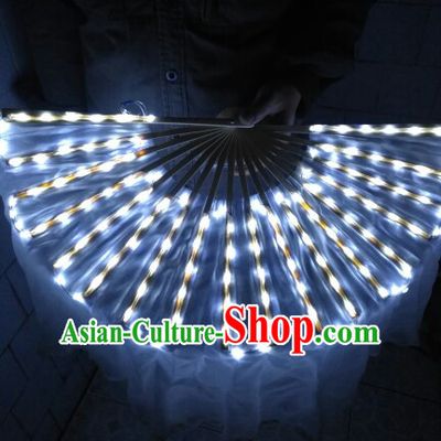 White Professional Stage Performance LED Dance Fans Dancing Fan Hands Props
