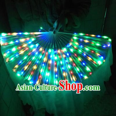 Professional Stage Performance LED Dance Fans Pure Silk Dancing Fan Hands Props