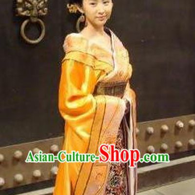 Chinese Ancient Han Dynasty Empress Zhang Yan Hanfu Embroidered Replica Costume for Women