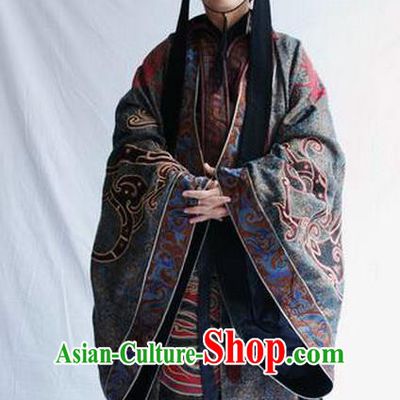 Ancient Chinese Han Dynasty First Emperor Liu Bang Replica Costume and Headpiece Complete Set for Men