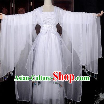 Chinese Ancient Young Lady Costume Cosplay Fairy Swordswoman White Dress Hanfu Clothing for Women