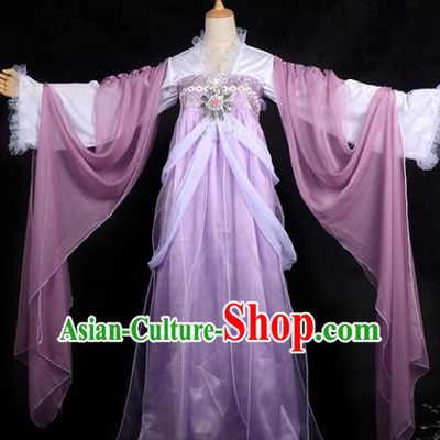 Chinese Ancient Palace Lady Ink Painting Costume Cosplay Swordswoman Purple Dress Hanfu Clothing for Women