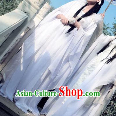 Chinese Ancient Female Knight Costume Cosplay Princess Fairy White Dress Hanfu Clothing for Women