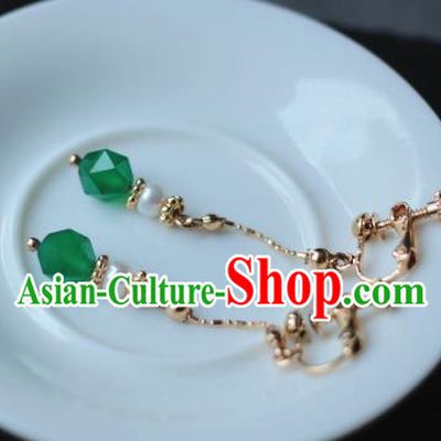 Traditional Chinese Ancient Handmade Hanfu Green Beads Earrings for Women