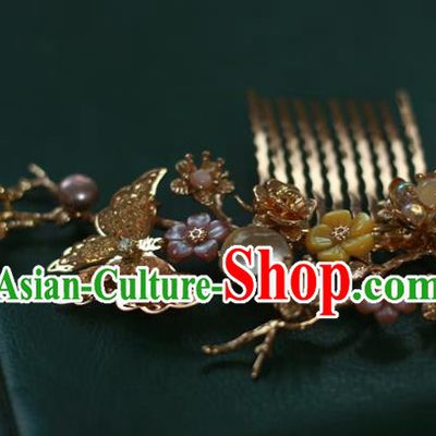 Traditional Chinese Ancient Golden Butterfly Hair Comb Classical Hair Accessories Handmade Hairpins for Women