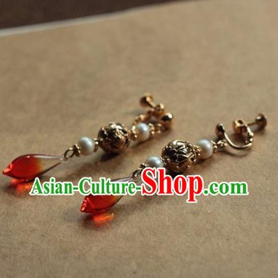 Traditional Chinese Ancient Handmade Earrings Hanfu Red Agate Eardrop for Women