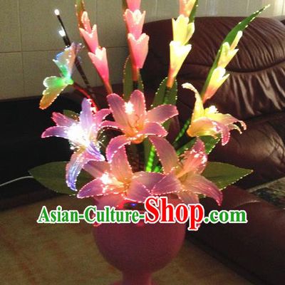 Traditional Handmade Chinese Greenish Lily Flowers Electric LED Lights Lamps Lamp Decoration
