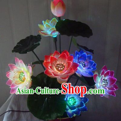 Traditional Handmade Chinese Bonsai Buddhism Lotus Lanterns Electric LED Lights Lamps Desk Lamp Decoration