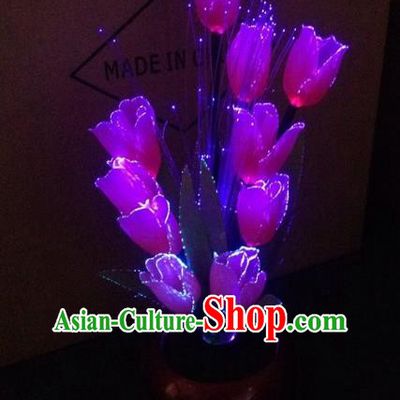 Traditional Handmade Chinese Purple Tulip Lanterns Electric LED Lights Lamps Desk Lamp Decoration