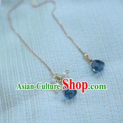 Traditional Chinese Ancient Handmade Long Tassel Hanfu Earrings for Women