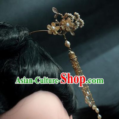 Traditional Chinese Ancient Pearls Tassel Step Shake Hair Clips Hair Accessories Handmade Hanfu Hairpins for Women