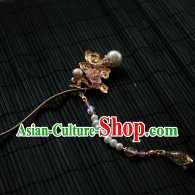 Traditional Chinese Ancient Pearls Tassel Step Shake Hair Clips Hair Accessories Handmade Hanfu Golden Hairpins for Women