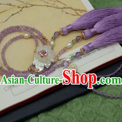 Traditional Chinese Ancient Handmade Necklace Hanfu Purple Beads Tassel Necklets for Women