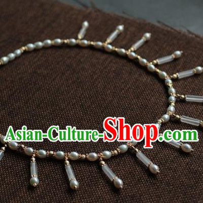 Traditional Chinese Ancient Handmade Pearls Necklace Hanfu Tassel Necklets for Women