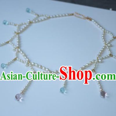 Traditional Chinese Ancient Handmade Pearls Necklace Hanfu Tassel Necklets for Women