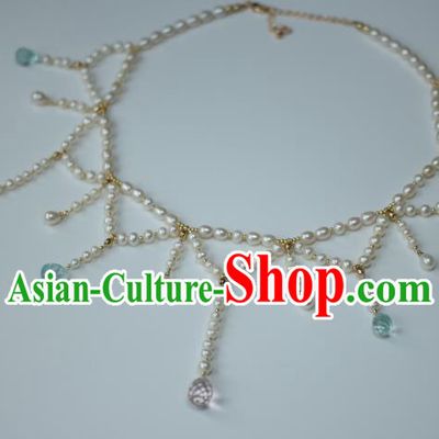 Traditional Chinese Ancient Conophytum Pucillum Handmade Pearls Necklace Hanfu Tassel Necklets for Women