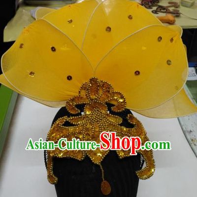 Chinese Traditional Folk Dance Hair Accessories Classical Yangko Dance Yellow Leaf Headwear for Women