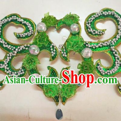 Chinese Traditional Classical Dance Hair Accessories Folk Dance Yangko Deep Green Flowers Headwear for Women