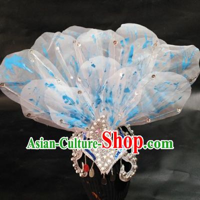Chinese Traditional Classical Dance Hair Accessories Folk Dance Yangko Blue Flowers Headwear for Women