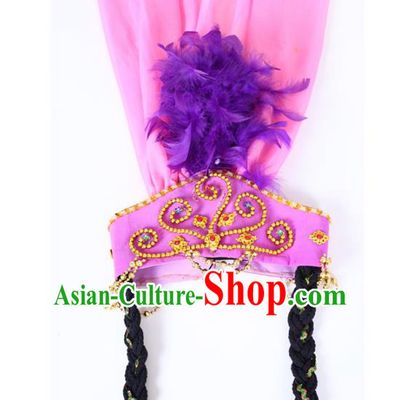 Chinese Traditional Classical Dance Hair Accessories Uyghur Nationality Purple Feather Headwear for Women