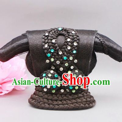 Chinese Traditional Classical Dance Hair Accessories Folk Dance Wig and Headwear for Women