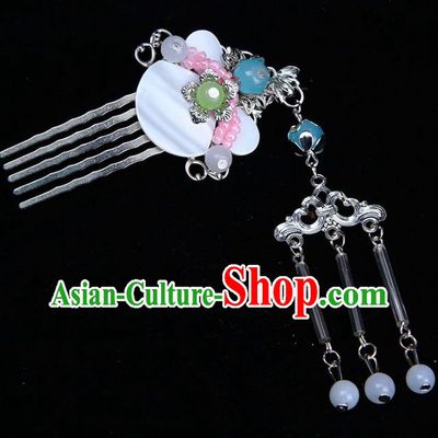 Chinese Ancient Hair Accessories Shell Hair Comb Traditional Tassel Hairpins Headwear for Women