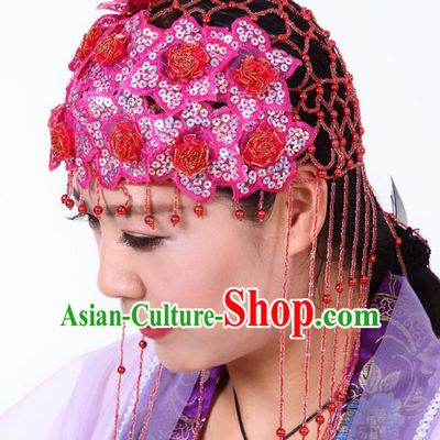 Chinese Traditional Classical Dance Hair Accessories Folk Dance Yangko Red Tassel Headwear for Women