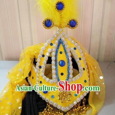 Chinese Traditional Classical Dance Hair Accessories Uyghur Nationality Dance Yellow Hats Headwear for Women