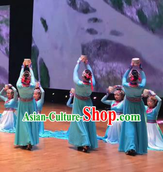 Traditional Chinese Yangge Fan Dance Folk Dance Costume Classical Yangko Dance Modern Dance Dress Halloween Clothing and Headwear
