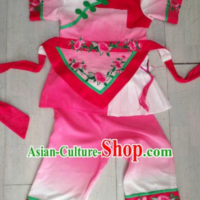 Traditional Chinese Classical Dance Costume, China Folk Dance Yanko Pink Clothing for Kids