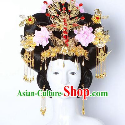 Chinese Ancient Hair Accessories Hanfu Imperial Consort Wig and Hairpins Traditional Palace Lady Headwear for Women