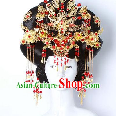 Chinese Ancient Hair Accessories Hanfu Imperial Consort Wig and Phoenix Coronet Hairpins Traditional Palace Lady Headwear for Women