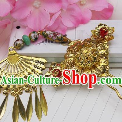 Chinese Ancient Hair Accessories Hanfu Hairpins Golden Hair Clip Traditional Palace Headwear for Women